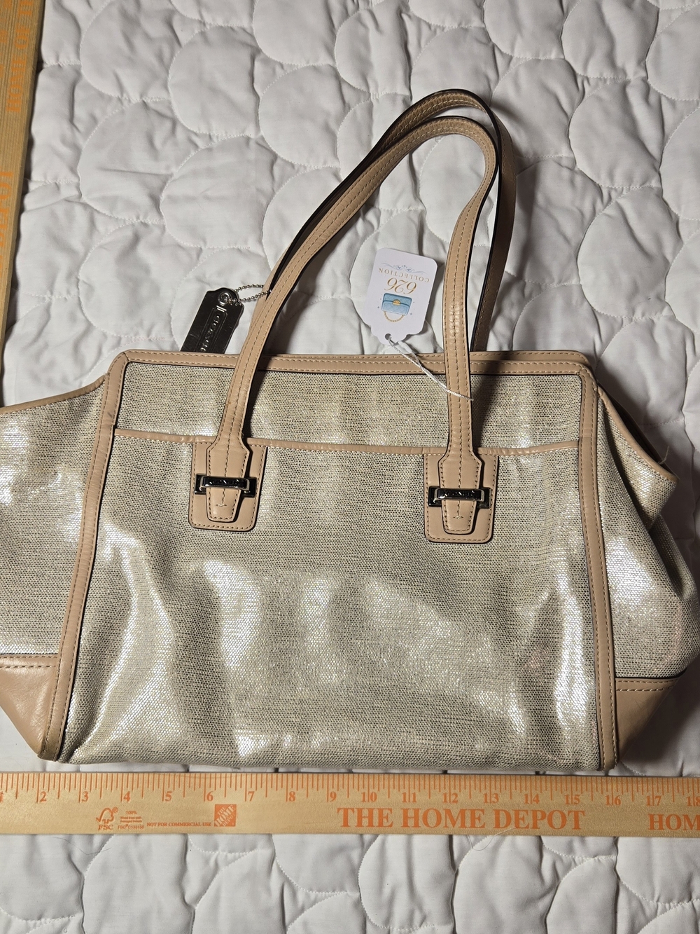 Coach Metallic Beige Tote with Tan Trim
